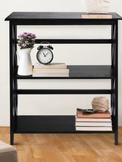 Solid Wood Three-Tier Crisscross Bookcase