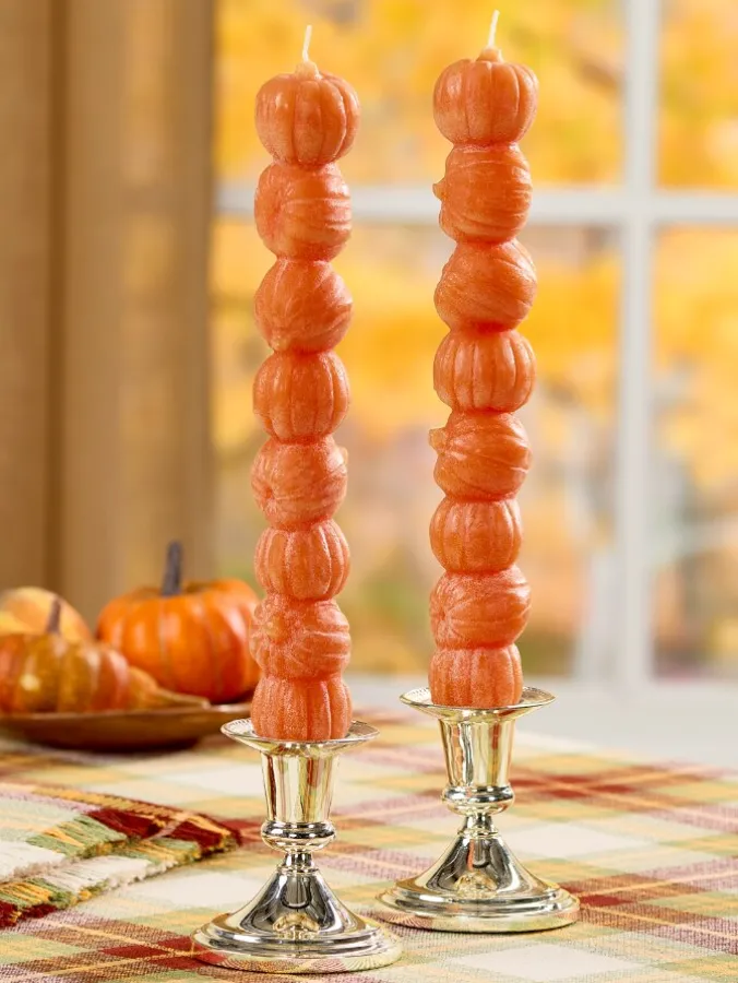 Stacked Pumpkin Taper Candle, Set of 2