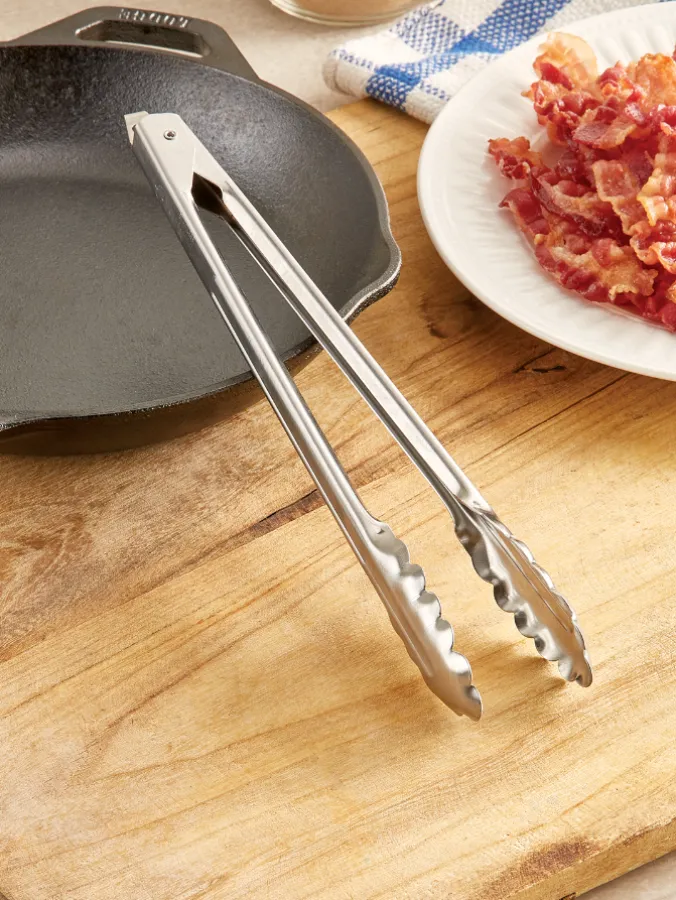 Stainless-Steel Locking Kitchen Tongs, In 2 Sizes