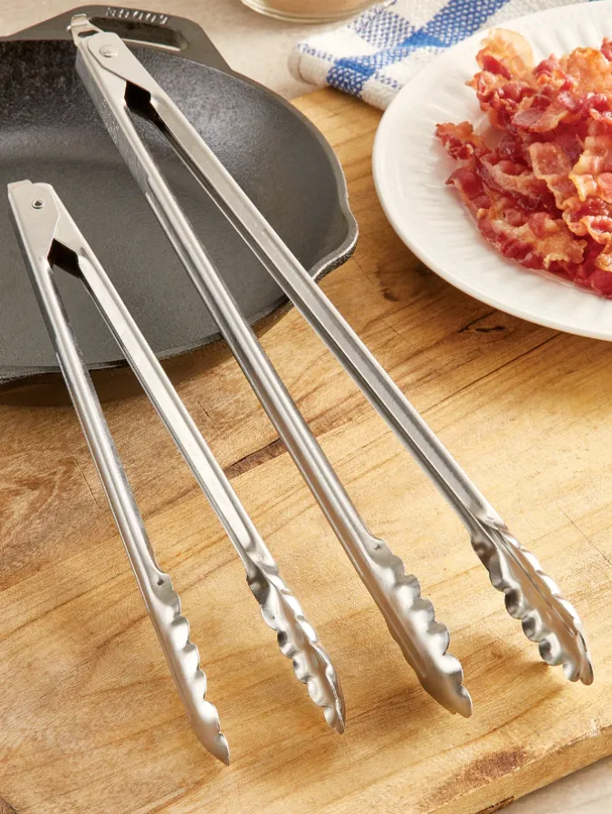 Stainless-Steel Locking Kitchen Tongs, In 2 Sizes