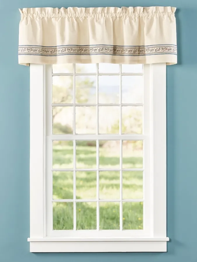 Stenciled Border Rod Pocket Muslin Tailored Valance
