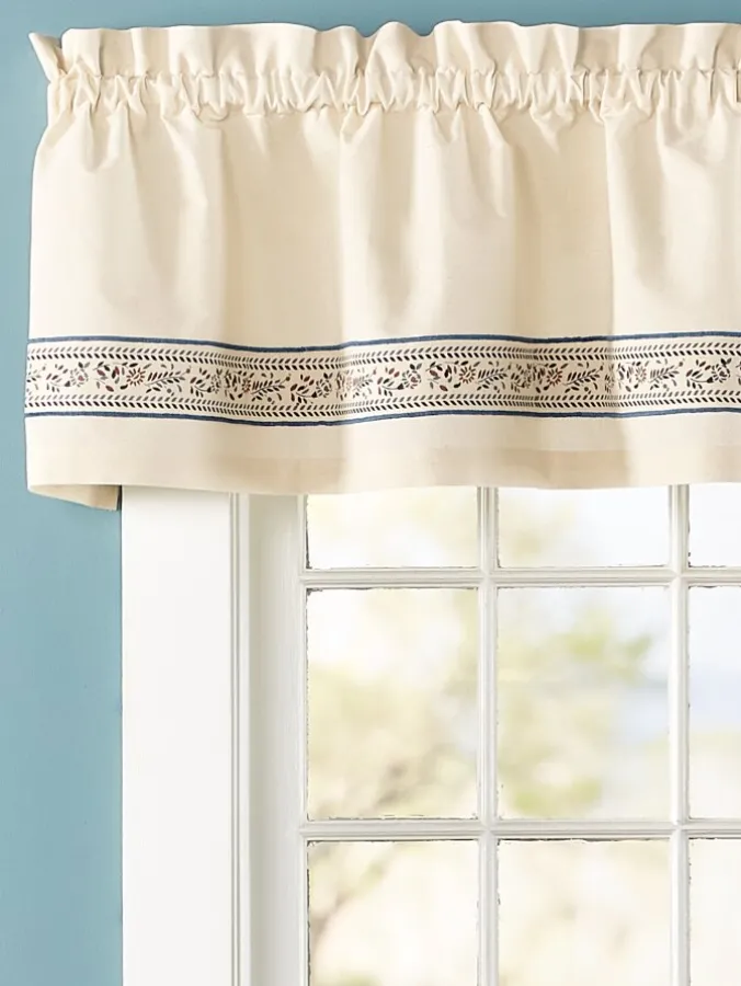 Stenciled Border Rod Pocket Muslin Tailored Valance