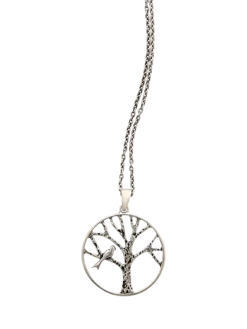 Sterling Silver Bird-on-a-Branch Pendant Necklace