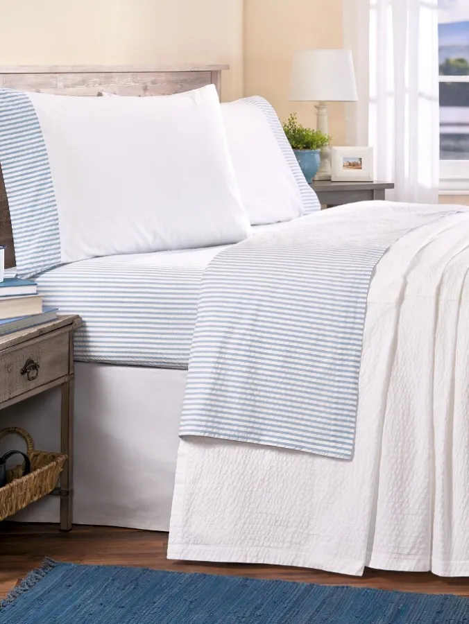 Striped Seersucker Portuguese Cotton Percale Sheet Set