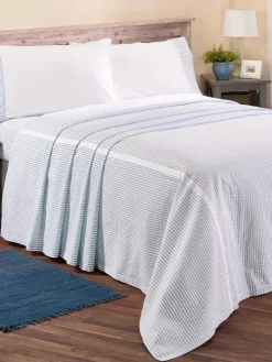 Striped Seersucker Portuguese Cotton Percale Bedspread