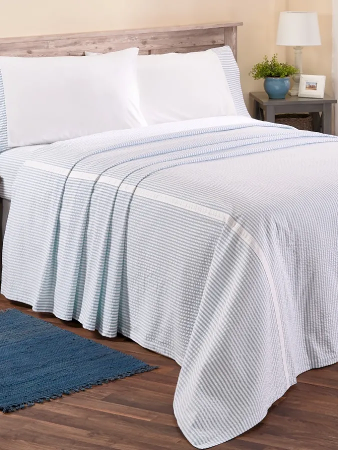 Striped Seersucker Portuguese Cotton Percale Bedspread