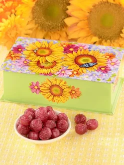 Sunflower Tin With Filled Raspberry Candy