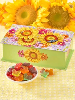 Sunflower Tin With Mini Butterfly Gummies
