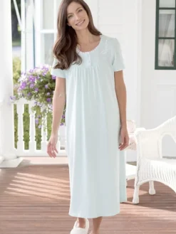 Sweet Dreams Short-Sleeve Jersey Cotton Nightgown