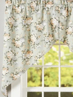 Tapestry Rose Rod Pocket Swag Pair