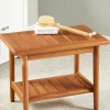 Teak Wood Shower Bench With Shelf, 24 Inch