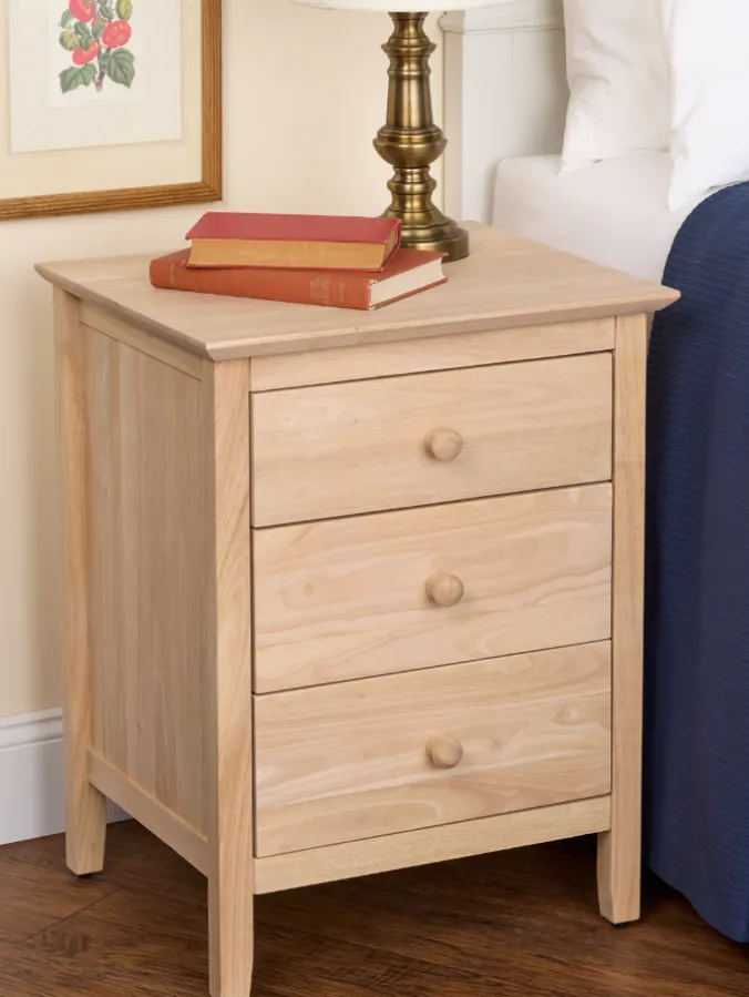 Three Drawer Wood Nightstand
