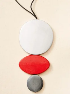 Triple Wood Pendant Adjustable Corded Necklace