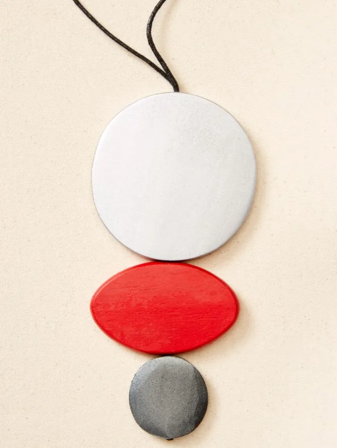 Triple Wood Pendant Adjustable Corded Necklace