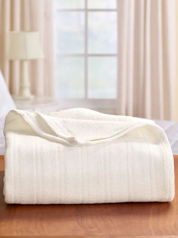 Vellux Cotton Textured Chevron-Weave Blanket
