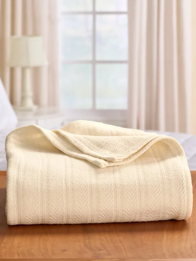 Vellux Cotton Textured Chevron-Weave Blanket