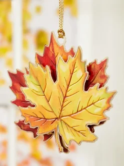 Vermont Keepsakes 24k Gold Finished Autumn Maple Leaves Ornament in Gift Box