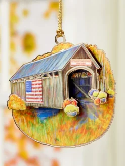 Vermont Keepsakes 24k Gold Finished Kissing Bridge Ornament in Gift Box