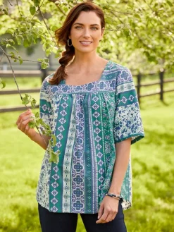 Vertical-Print Cotton Muumuu Top
