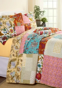Vibrant Blooms Cotton Quilted Bedspread or Pillow Sham