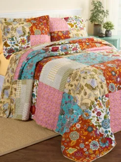 Vibrant Blooms Cotton Quilted Bedspread or Pillow Sham