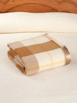 Washable Australian Merino Wool Taupe Plaid Blanket or Throw