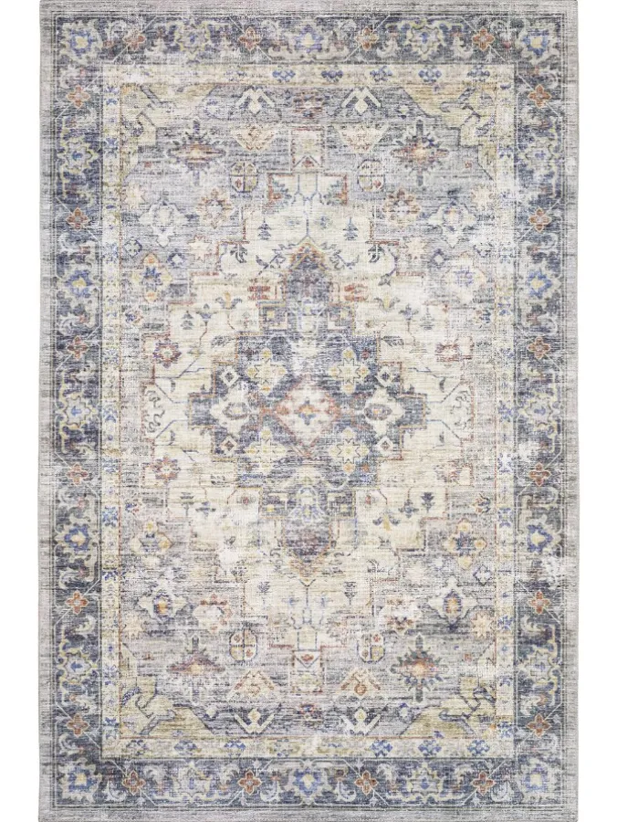 Watercolor Medallion Distressed Persian-Style Rug