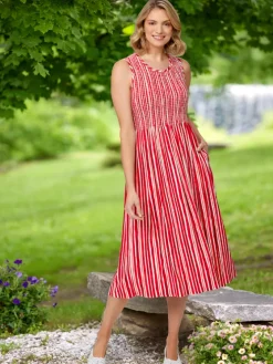 Watercolor Striped Smocked Midi Sundress