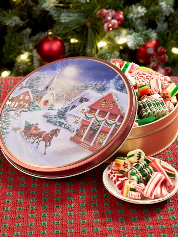 Weston Snowy Evening Tin With Christmas Hard Candy Mix