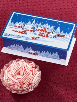 Weston Snowy Village Tin With Peppermint Creme Candy Straws