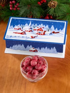 Weston Snowy Village Tin With Filled Raspberry Candy