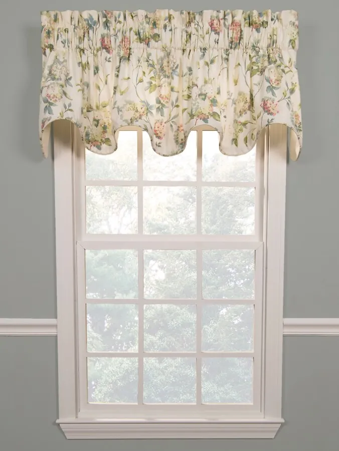 Whispering Hydrangea Lined Rod Pocket Scalloped Valance