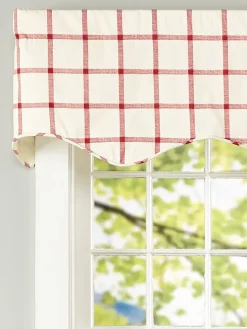 Windowpane Rod Pocket Plaid Print Scalloped Valance