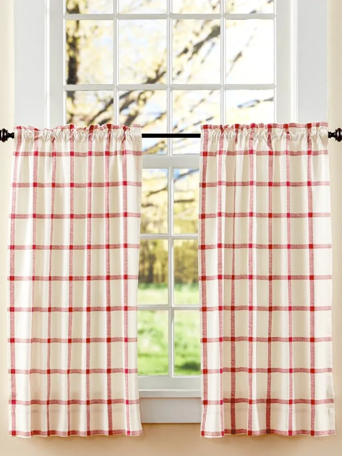 Windowpane Rod Pocket Tier Plaid Print Curtains