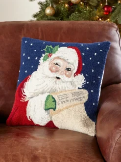 Winking Santa Hooked Wool Pillow