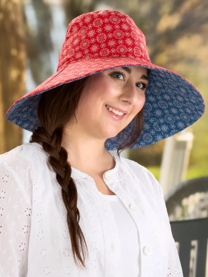 Women's Americana Bandana Print Wide Brim Sun Hat