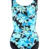 Women's Aqua Floral Empire-Waist Mastectomy Swimsuit