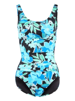 Women's Aqua Floral Empire-Waist Mastectomy Swimsuit
