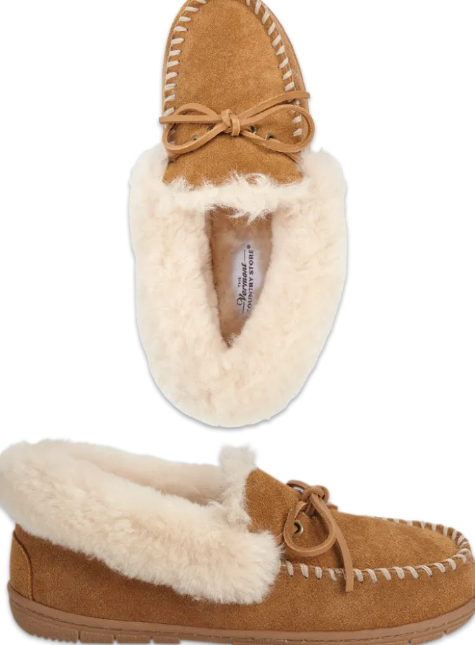Women's Australian Shearling Moccasin Slippers With Laces