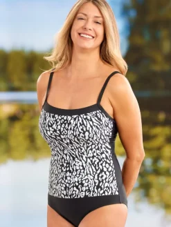 Women's Black and White One-Piece Swimsuit