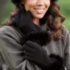 Women's Black Faux Fur-Trimmed Fleece Gloves