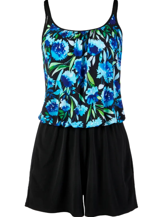 Women's Blue Isle Swim Romper Bathing Suit