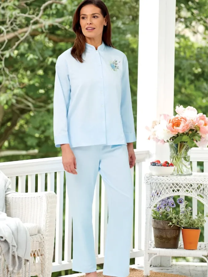 Women's Brushed-Back-Satin Embroidered Pajama Set