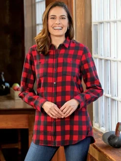 Women's Buffalo Check Flannel Boyfriend Shirt