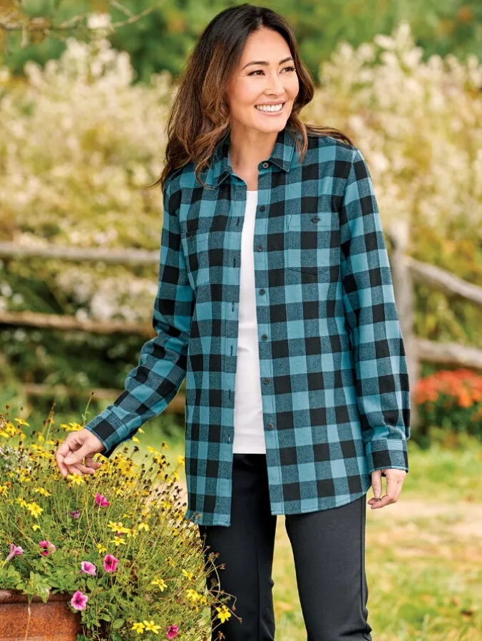 Women's Buffalo Check Flannel Boyfriend Shirt