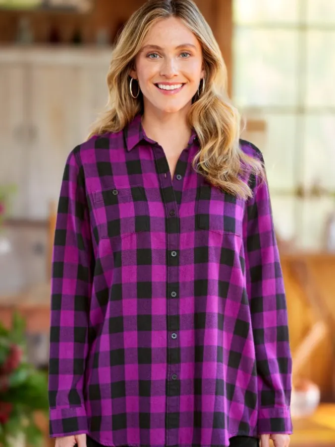 Women's Buffalo Check Flannel Boyfriend Shirt