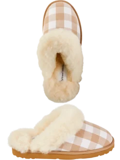 Women's Buffalo Check Shearling-Lined Scuffs