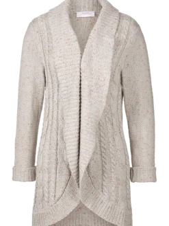 Women's Cable-Knit Open Cardigan With Shawl Collar