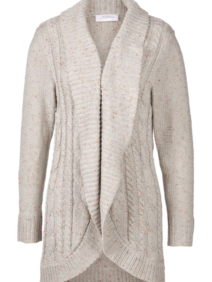 Women's Cable-Knit Open Cardigan With Shawl Collar