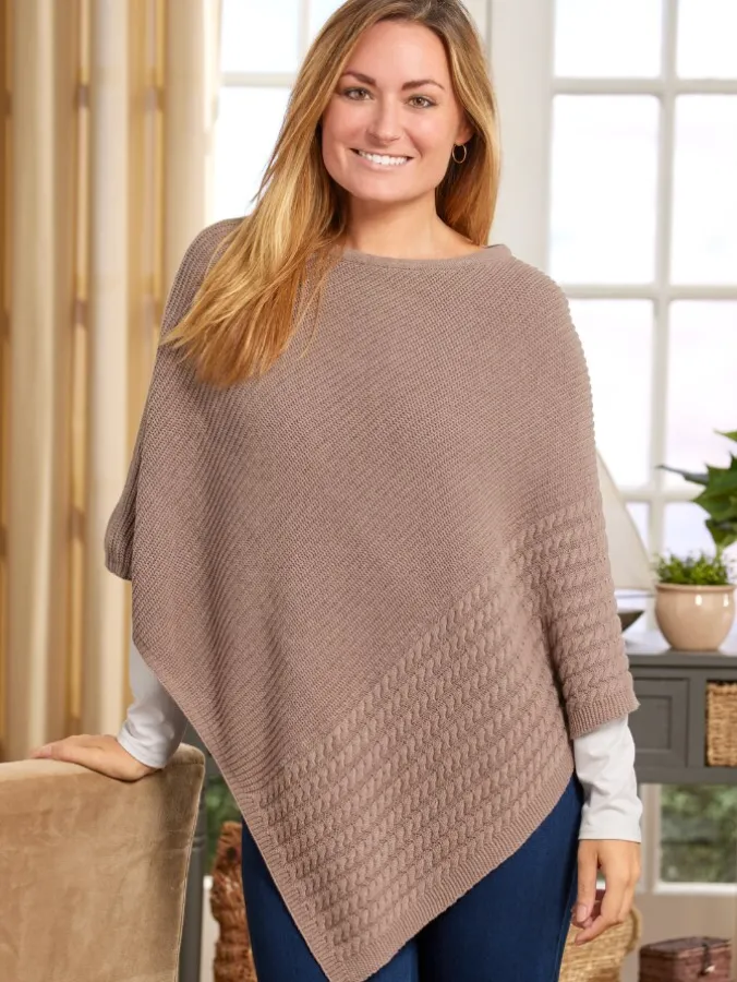 Women's Cable Knit Ribbed Poncho